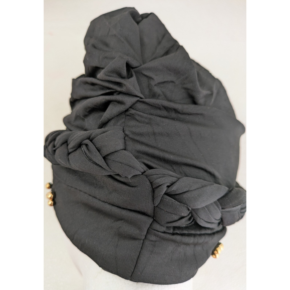 Womens Hijab Cap Black Gold Beads Twisted Braid Head Wrap Turban Chemo Headwear - Picture 4 of 4